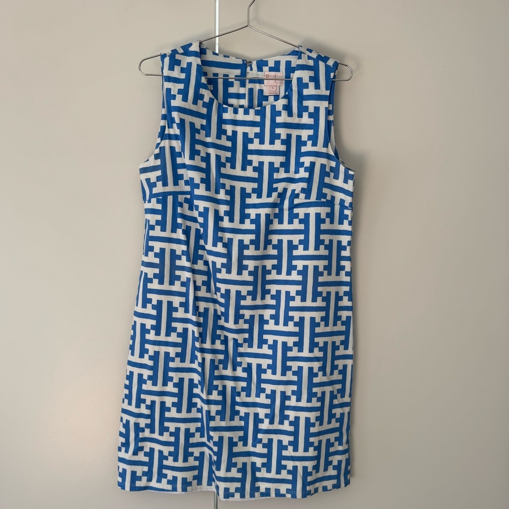 Persifor Blue and White Sleeveless Shift Dress Size Large